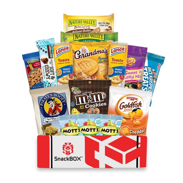 SnackBOX Easter Basket College Snacks BOX Care Package (15 Count) Variety Pack Candy Treats Gift Baskets Guys Girls Adults Kids Grandkids Men Women Food Sampler Student Birthday Cookies Chips Finals Snack Packs Office Military and Gift Ideas