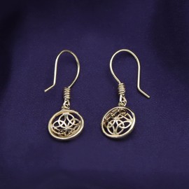 Celtic Knot Round Drop Earrings In 14K Yellow Gold Over Sterling Silver