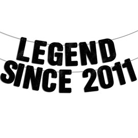 Pre-Strung Legend Since 2011 Black Glitter Banner, Happy 15th Birthday Decorations for Boy, 15 Year Old Anniversary Party Decor for Girl