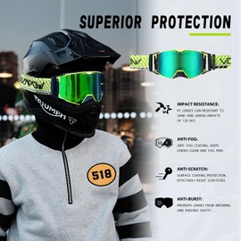 VOZAPOW Dirt Bike Goggles Over Glasses Anti-Fog, Motorcycle Protective Eyewear Motocross Goggles for Men Women