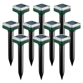 Mole Repellent Solar Powered 10 Pack, Waterproof Ultrasonic Deterrent Stakes for Lawns, Get Rid of Gophers, Snakes, Groundhogs, Chipmunks, Skunks - Sonic Vole Repeller for Garden & Yard Protection
