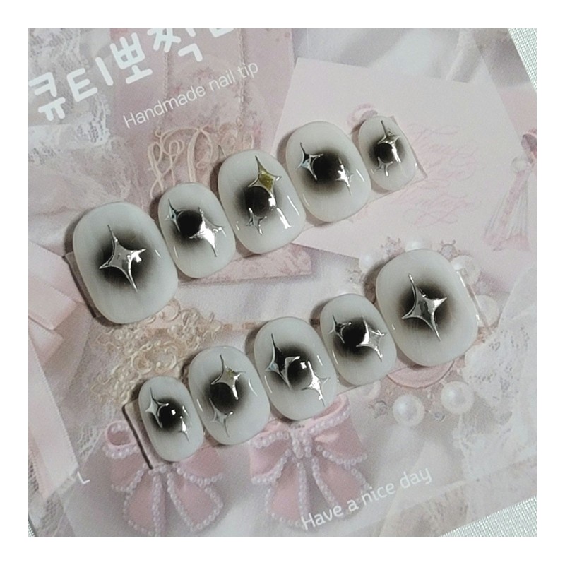 Black Cheek Twinkle Handmade Nail Tips - Stiletto L /