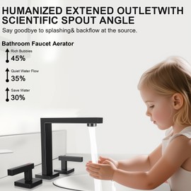 Taucent Black Bathroom Sink Faucet 3-Hole,Modern 8-Inch Bath Vanity Faucet 2-Handle Widespread Touch On Bathroom with Overflow Pop Up Drain Matte