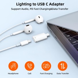 Jadebones Jadebones USB C to Light-ning Audio Jack Adapter, Support PD Fast Charging&Data Transfer, Type C to Light-ning Headphone/Earphone Charger Converter for iPhone 16/15 Series, iPad, MacBook and More