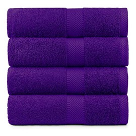 BY LORA Terry Cotton Bath Towel Set - Chemical-Free, Soft and Absorbent Cotton Towel, Purple, Set of 4