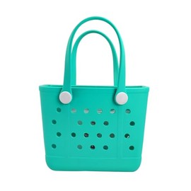 UeKeKicg Small Beach Tote Bag, Waterproof Rubber Beach Tote Bag, Washable Durable Open Travel Totes for Boat Pool Sports (Green)