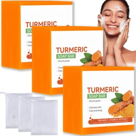 3 PCS Turmeric Soap, Mild Tumeric Soap Bar for Face & Body – Handmade Soap- Deep Cleaning, Pores Shrink, Moisturizing, Even Out the Skin Tone and Firm the Skin (3 x 100g)