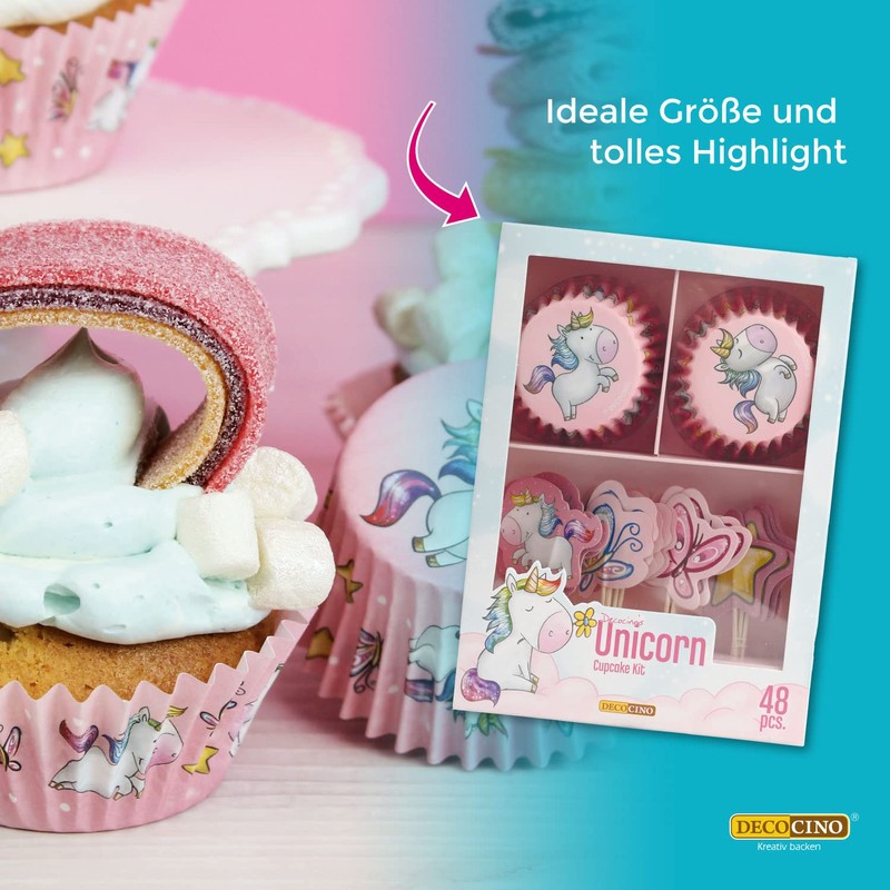 DECOCINO Unicorn Muffin Set 48 Pieces - 24 Cupcake Cases