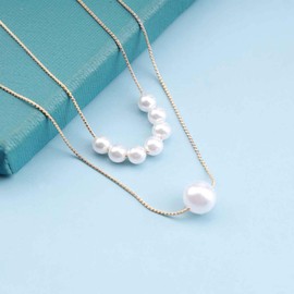 Cimenexe Mini Pearl Choker Necklace Vintage Pearl Pendant Necklace Gold Layered Necklace Tiny Bead Necklace Choker Floating Pearl Necklace Chain Jewelry for Women and Girls