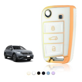 TOOMUME Key Cover, Car Key Case Suitable for VW Volkswagen Golf 7 MK7 Polo Jetta Tiguan Seat Leon Fabia Ibiza Skoda Fabia Octavia Superb, Key Cover Protection Key Shell – Flip Key
