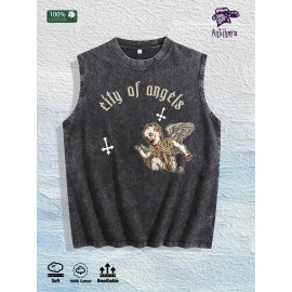 City of Angels Graphic Washed Vest US Warehouse 3 Colors Cotton TankSize: 2 XL, Color: Black