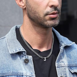 RWQIAN Letter Chain Men's Cuban Chain with Initials Rabbit Chain Pendant Silver Letter A-Z Pendant Jewellery Gifts for Men, Stainless Steel