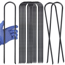 JPOIP 16 Inch Trampoline High Wind Stakes Heavy Duty Ground Anchors U Rebar Stakes for Trampoline, Dog Fence (12 Pack)