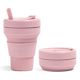 Stojo Collapsible Travel Cup - Carnation Pink, 12oz / 355ml - Leak-Proof Reusable To-Go Pocket Size Silicone Bottle for Hot & Cold Drinks - Camping & Hiking - Dishwasher Safe - No Straw Included