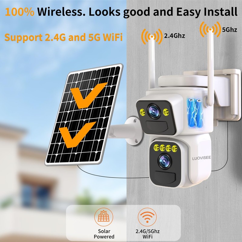 Luovisee Solar Security Cameras Outdoor Wireless,2.4G/5G WiFi Cameras for Home