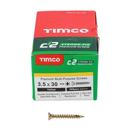 TIMCO C2 Strong-Fix Multi-Purpose Premium Countersunk Gold Woodscrews - 3.5 x 30 - Box of 200