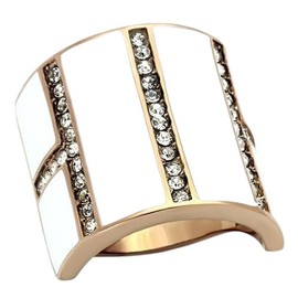 YourJewelleryBox 1444 Rose Gold Band Simulated Diamonds Ring Pave Steel White Enamel Comfort (t)