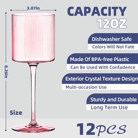 Lueumxc Plastic Goblets Wine Glasses - 12Oz Acrylic Wine Glasses Origami Unbreakable Clear Plastic Cocktail Glasses Recyclable Shatterproof Reusable Wine Cups for Parties & Weddings (Pink)
