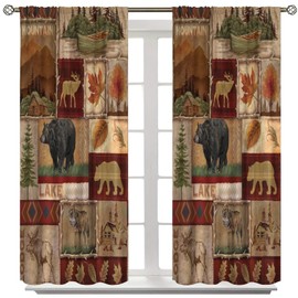 SXXLDNG Retro Cabin Curtain Vintage Cottages Animal Deer Moose Bear Country Blackout Curtain for Bedroom Living Room Decor Window Drapes, 2 Panels,55x63in Decor