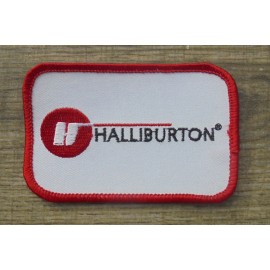 HALLIBURTON OILFIELD SERVICES RED TRIM SEW ON PATCH  3.5 BY 2.25"