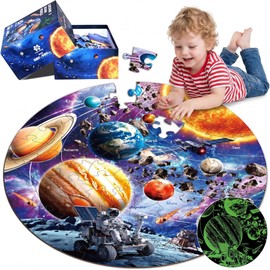 QOUBAI Glow in The Dark Solar System Jigsaw Puzzles of Kids Ages 4-6, 70 Pieces Space Planet Floor Puzzle Toys Large Solar System Planets Educational Puzzle Toys Birthday Gift for Boys Girls Ages 6-8