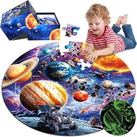 QOUBAI Glow in The Dark Solar System Jigsaw Puzzles of Kids Ages 4-6, 70 Pieces Space Planet Floor Puzzle Toys Large Solar System Planets Educational Puzzle Toys Birthday Gift for Boys Girls Ages 6-8