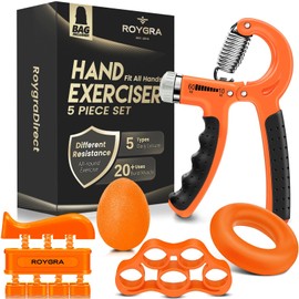 roygra Hand Grip Strengthener, Adjustable Grip Strength Trainer with 4 Exercise Tools - Set of 5 (Orange)