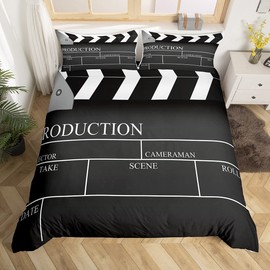 Vintage Cinema Ticket Bedding Set for Girls Boys Children Movie Theater Theme Comforter Cover Filmstrip Home Decorative Duvet Cover Room Decor Bedspread Cover Twin Size Bedding Collection 2Pcs
