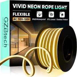 GZBtech Flexible LED Neon Rope Lights 33FT,AC 110-120V Waterproof Strip Light, 2800K Cuttable Connectable Neon Lighting for Indoor Outdoor Home Decor/Commercial Use-Warm White 10M, ETL Listed