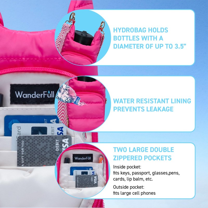 WanderFull Crossbody HydroBag | Quilted Water Bottle Carrier & Strap