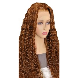 Lakaisa Deep Wave Human Hair Wig, Brown, 4 x 4 Lace Front Real Hair Wig, Wear and Go Glueless, 100% Unprocessed Brazilian Remy Hair Wig, Real Hair, Women, No Smell for Women, 56 cm/56.8 cm