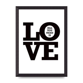 Lithobee - All You Need Is Love - Printed Wall Art Design in Sizes A2, A3 & A4 Framed in a Stylish Quality Coloured Frame or Unframed (A3 Black Abraded Frame)