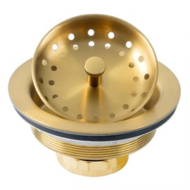 LQS Kitchen Sink Drain Strainer Assembly, Sink Drain 304 Stainless Steel with Removable Deep Waste Basket and Sealing Lid 3-1/2-inch Golden (Standard)