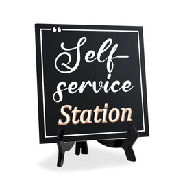 Self-Service Station 5"x 5" Square Table Sign With Acrylic Easel | Restaurant & Cafe Décor