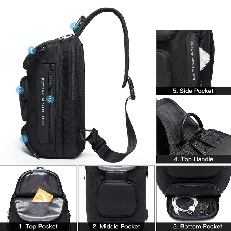 BANGE Sling Bag, Waterproof Crossbody Backpack, Shoulder Bag for Men