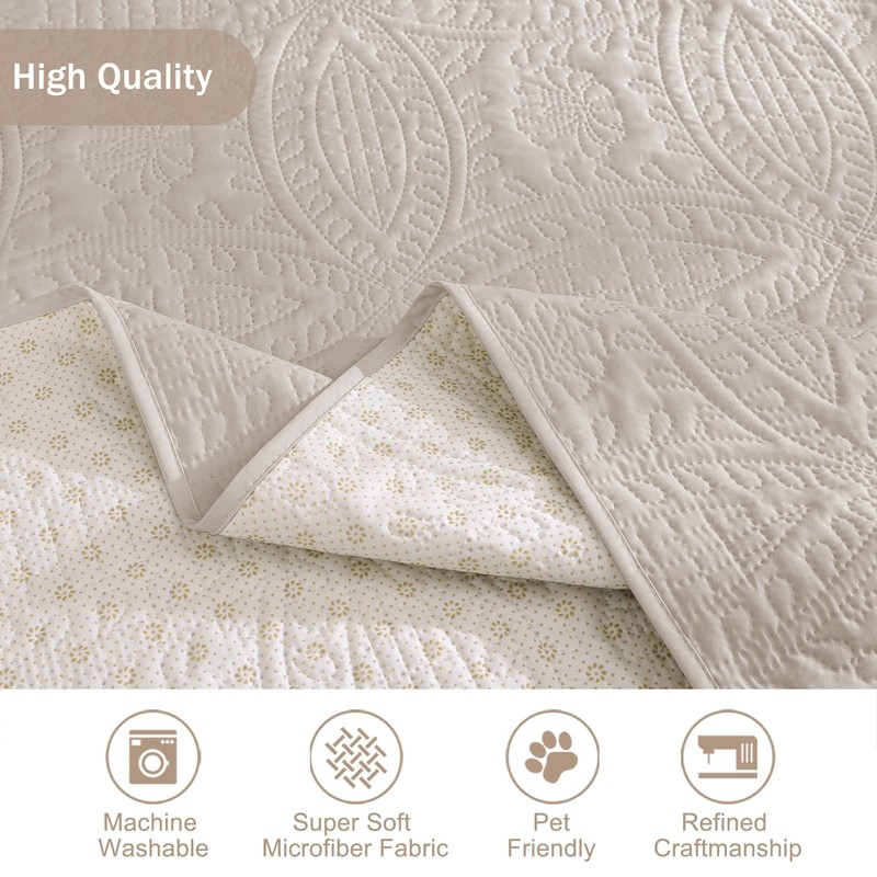 Pamhaven Soft Quilted Couch Cover with Pockets for Extra-Large Sofa,