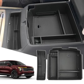SXCY 2PCS for 2025 Kia Carnival Center Console Organizer for 2025 Kia Carnival Accessories [Front Console Tray + Armrest Organizer] for 2025 Kia Carnival Console Organizer(Front+Armrest Black)