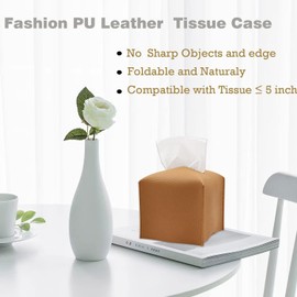 Cosmetic Tissue Box, Tissue Box, Tissue Dispenser, Tissue Box for Dining Room, Bathroom, Bedroom, Car, Office, Thickened Leather Material, Square, Refillable, 13 x 13 x 13 cm, Brown