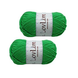 LovLim Yarn Pack, 2 skeins of 50g Each, Soft Cotton Yarn for Crochet and Knitting, Craft DK Amigurumi Yarn (Grass Green)