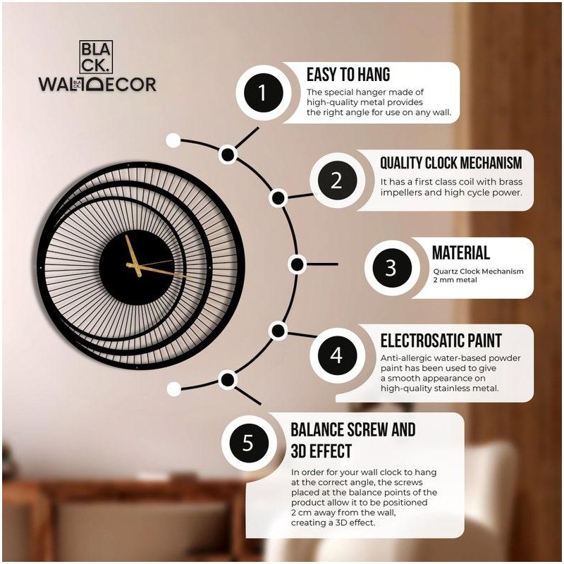 Wall Clock Unique, Round Wall Clock, Triple Circle Metal Wall