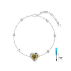 AOBOCO Heart Urn Bracelet for Ashes 925 Sterling Silver Cremation Holds Loved One's Ashes for Women Memorial Keepsake Beangle Embellished with Crystals from Austria (Sunflower)