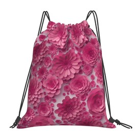 Richugui Drawstring Backpack Pink Flowers Drawstring Bags Sports Gym Bag For Women Men Backpacks Swim Bag For Beach