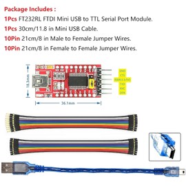 WWZMDiB Mini USB to TTL Serial Converter Adapter, 3.3V/5.5V, FTDI Breakout Board for Arduino