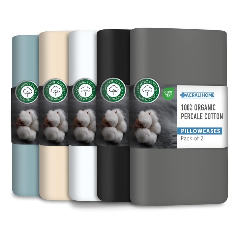 Acrali Home GOTS Cert. 100% Organic Percale Cotton Pillow Cases