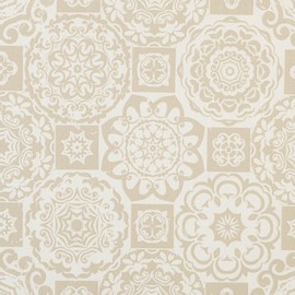 Kt KILOtela - Printed Linen Fabric Decoration Tapestry Cushion Curtains Bedspreads Bags Tablecloths 100cm Length x 280cm Width Mosaic Monaco Beige - 1 Metre