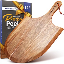 KitchenStar Acacia Wood Pizza Peel 14 inch - Large Wooden Pizza Paddle Spatula for Oven - Beautiful Cutting & Serving Board with Handle - Premium Pizza Oven Accessories