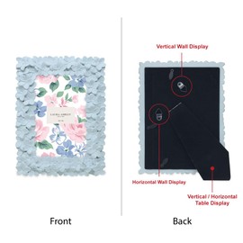 Laura Ashley 4x6 Powder Blue Flower Textured Hand-Crafted Resin Picture Frame w/Easel & Hook for Tabletop & Wall Display, Decorative Floral Design Home Décor, Photo Gallery, Art (4x6, Powder Blue)