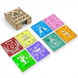 Set de 8 Portavasos de Madera Artesanales Mxico  Posavasos para Mesa, Cocina y Cafetera  Accesorios Decorativos para Casa y Regalos                   