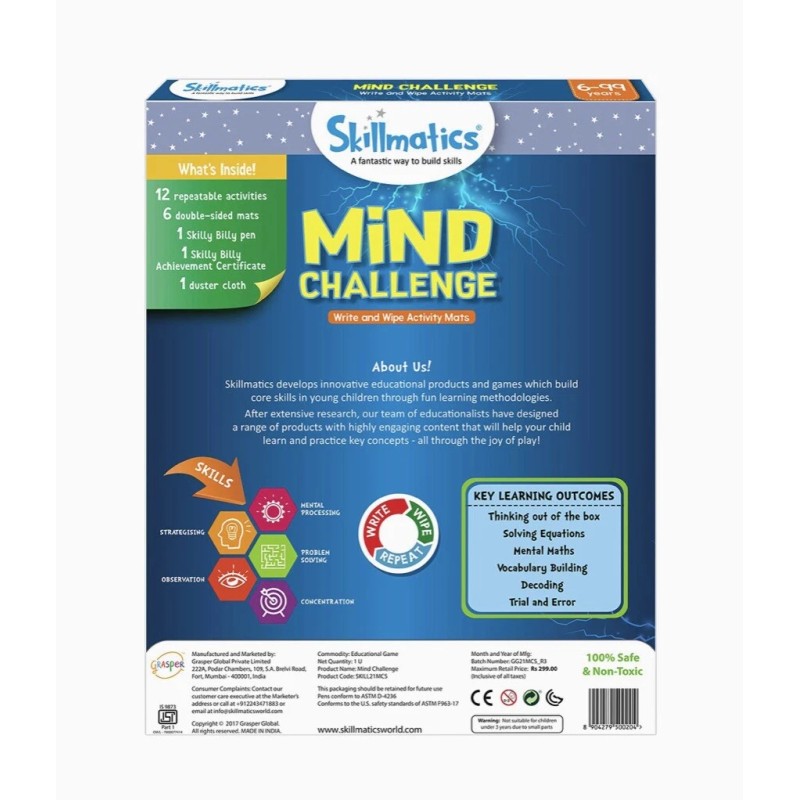 Skillmatics Mind Challenge Write And Wipe Reusable Activity Mats Ages