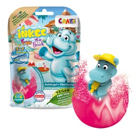INKEE Fun Beach | 3er Multipack Badebomben Kinder mit Hippo Figuren , 3X Badekugeln Kinder mit Überraschung , Wassermelone Duft , mit Mango Butter